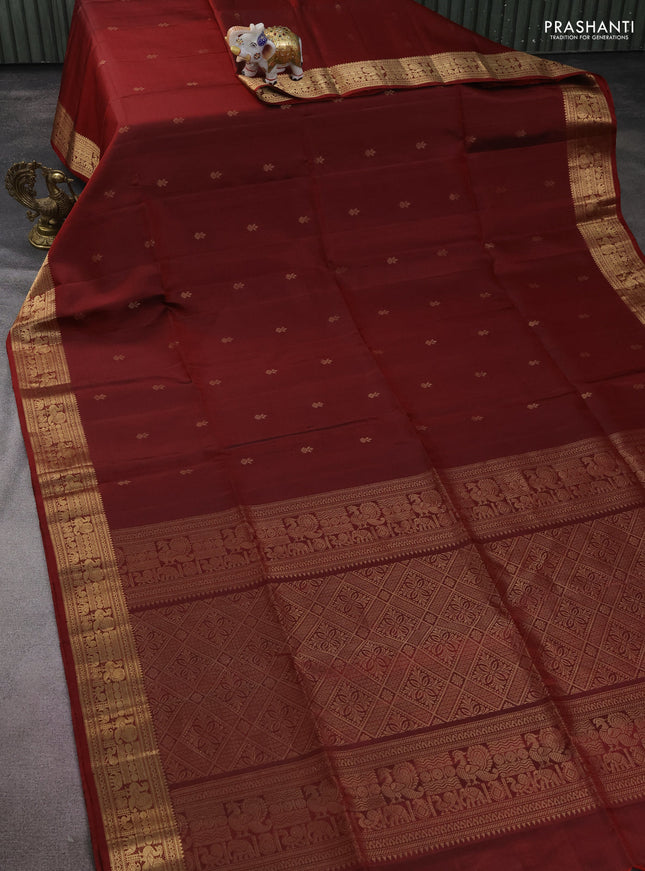 Pure soft silk saree maroon with zari woven buttas and zari woven border