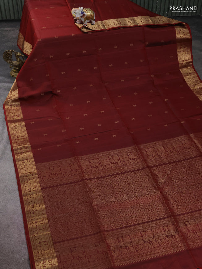 Pure soft silk saree maroon with zari woven buttas and zari woven border