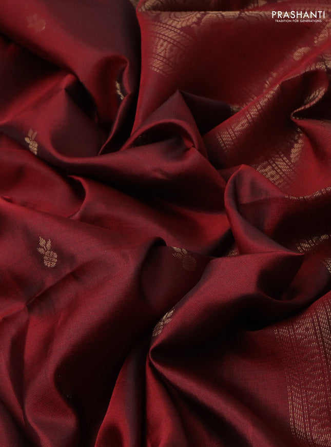 Pure soft silk saree maroon with zari woven buttas and zari woven border