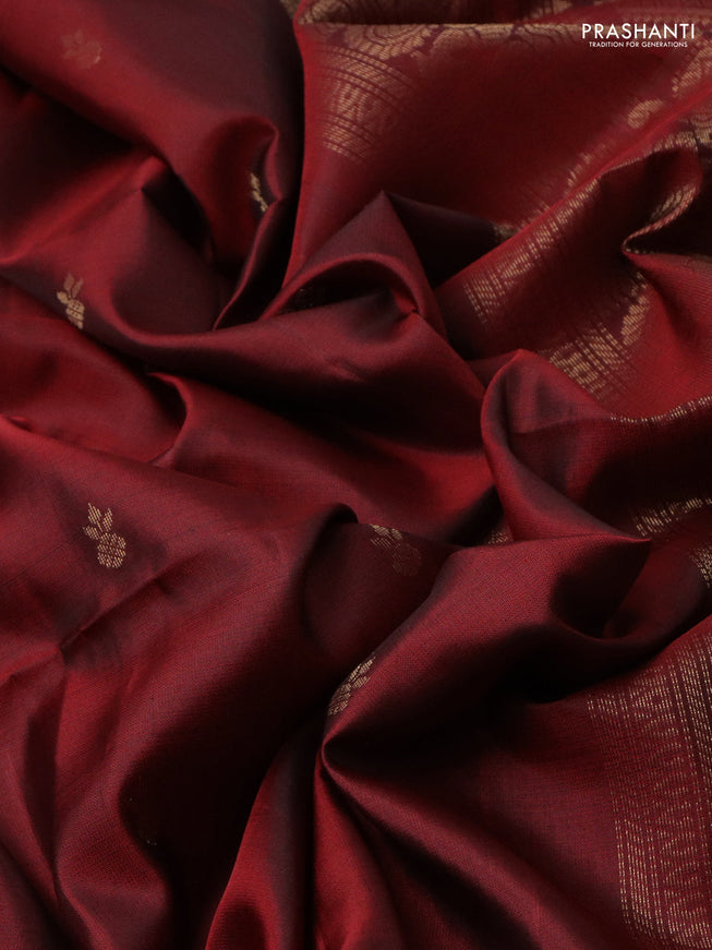 Pure soft silk saree maroon with zari woven buttas and zari woven border