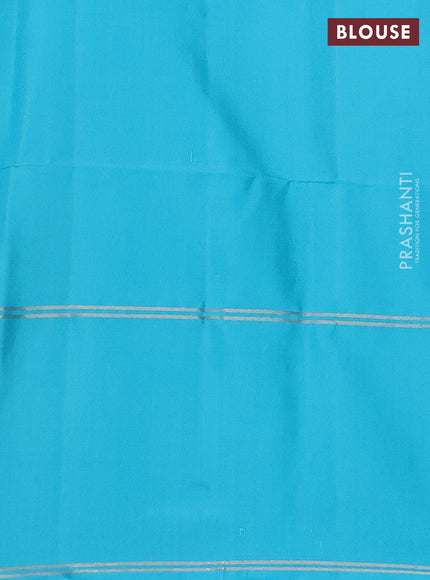 Pure soft silk saree dual shade of light green and light blue with silver zari woven buttas and long silver zari woven butta border