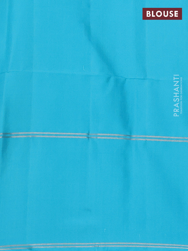 Pure soft silk saree dual shade of light green and light blue with silver zari woven buttas and long silver zari woven butta border