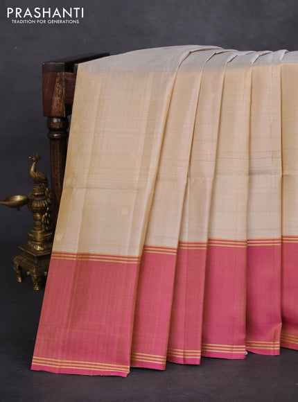 Pure soft silk saree beige and dual shade of pink with zari woven buttas and rettapet zari woven border