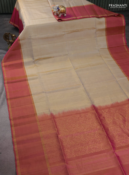 Pure soft silk saree beige and dual shade of pink with zari woven buttas and rettapet zari woven border