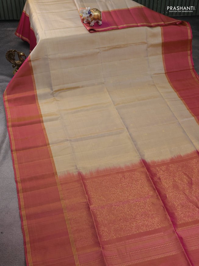 Pure soft silk saree beige and dual shade of pink with zari woven buttas and rettapet zari woven border