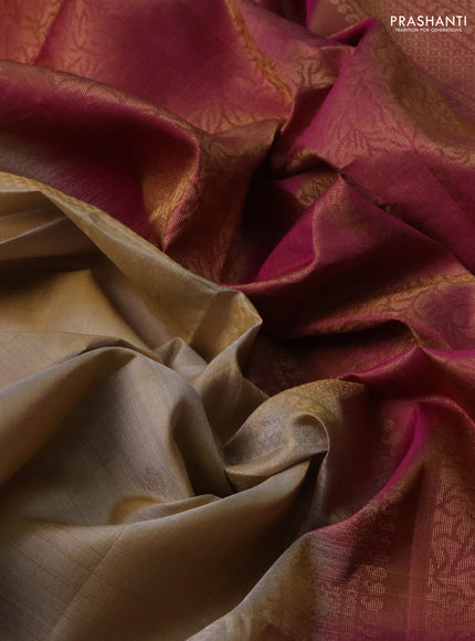 Pure soft silk saree beige and dual shade of pink with zari woven buttas and rettapet zari woven border