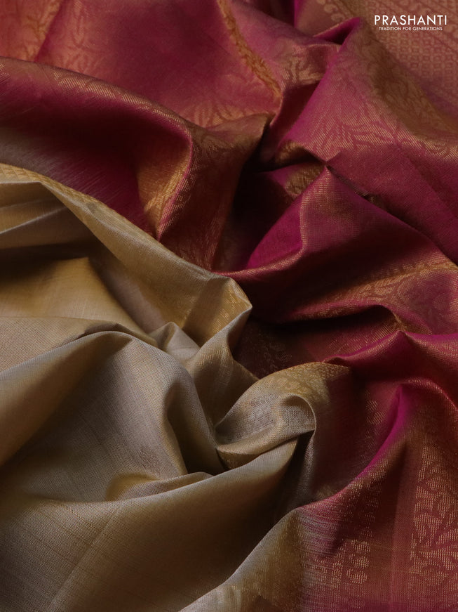 Pure soft silk saree beige and dual shade of pink with zari woven buttas and rettapet zari woven border