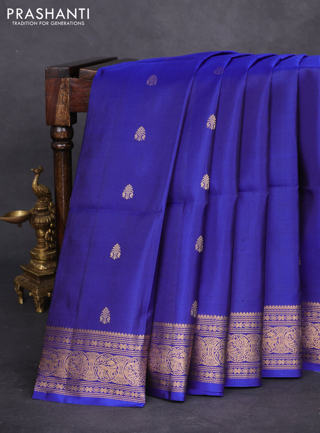 Pure soft silk saree blue with zari woven buttas and zari woven border