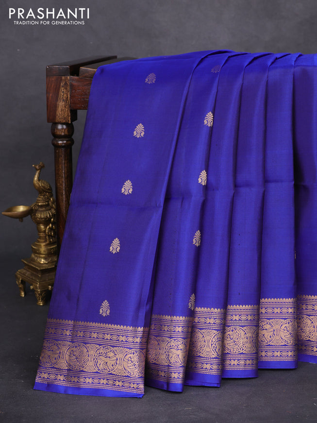 Pure soft silk saree blue with zari woven buttas and zari woven border