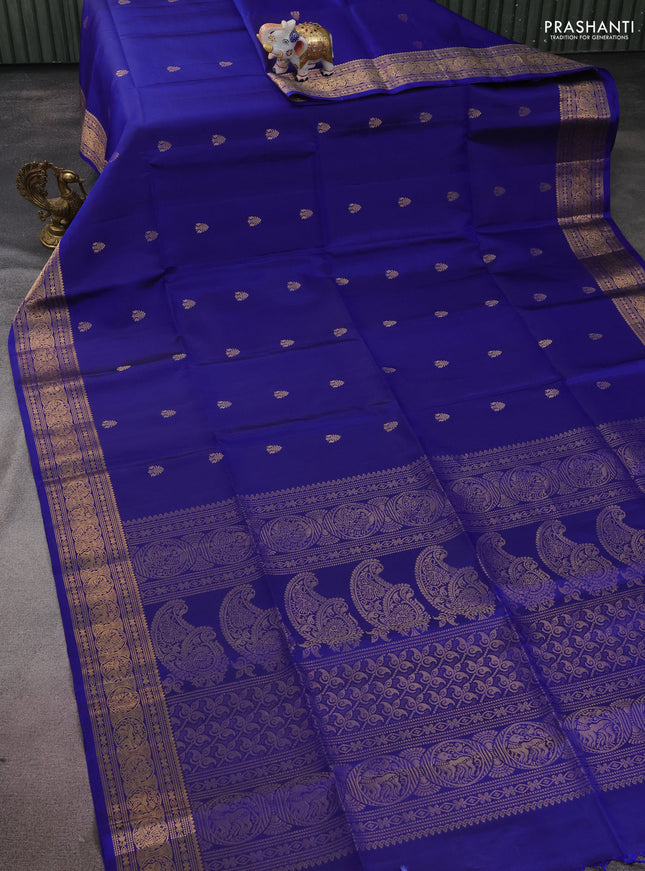 Pure soft silk saree blue with zari woven buttas and zari woven border
