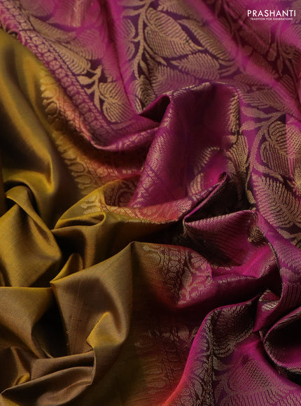 Pure soft silk saree dark mustard and purple with zari woven buttas and rettapet zari woven border