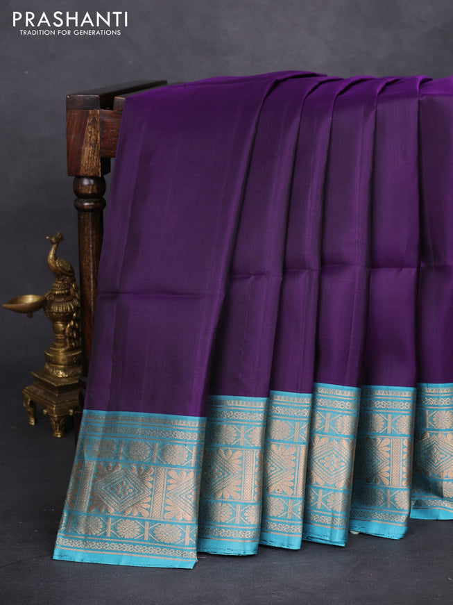 Pure soft silk saree violet and teal blue with zari woven buttas and zari woven border