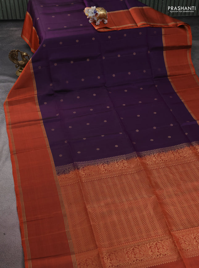Pure soft silk saree purple and rustic orange with zari woven buttas and long rettapet zari woven border