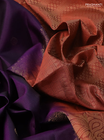 Pure soft silk saree purple and rustic orange with zari woven buttas and long rettapet zari woven border