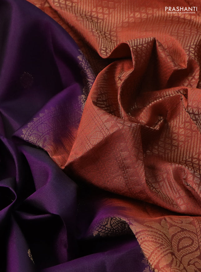 Pure soft silk saree purple and rustic orange with zari woven buttas and long rettapet zari woven border