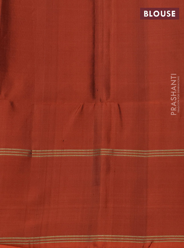 Pure soft silk saree purple and rustic orange with zari woven buttas and long rettapet zari woven border