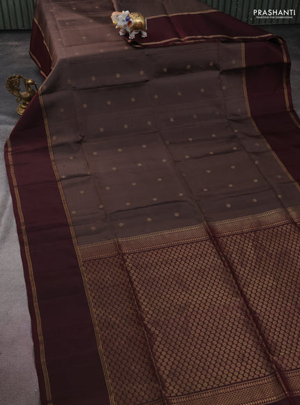 Pure soft silk saree pastel brown and deep maroon with zari woven buttas and rettapet zari woven border