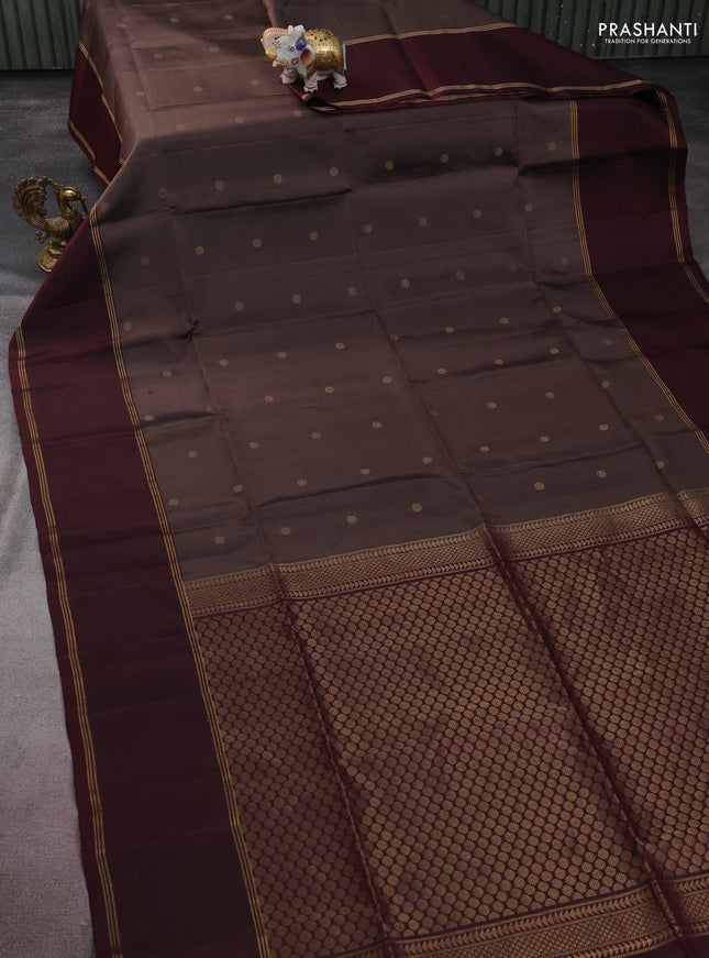 Pure soft silk saree pastel brown and deep maroon with zari woven buttas and rettapet zari woven border