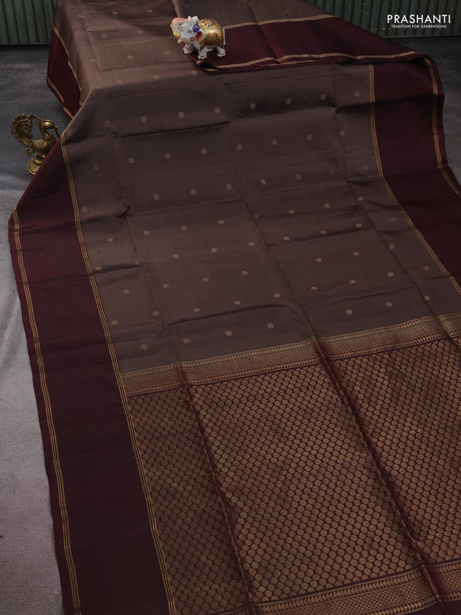 Pure soft silk saree pastel brown and deep maroon with zari woven buttas and rettapet zari woven border