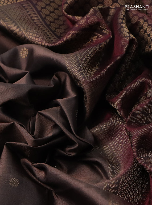 Pure soft silk saree pastel brown and deep maroon with zari woven buttas and rettapet zari woven border