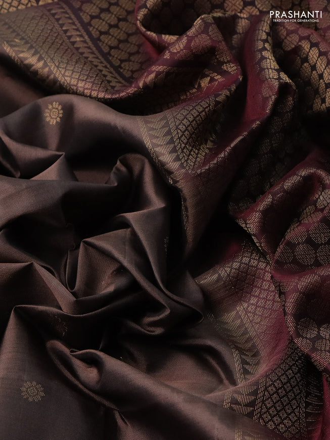 Pure soft silk saree pastel brown and deep maroon with zari woven buttas and rettapet zari woven border