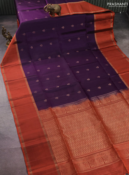 Pure soft silk saree purple and rustic orange with zari woven buttas and rettapet zari woven border