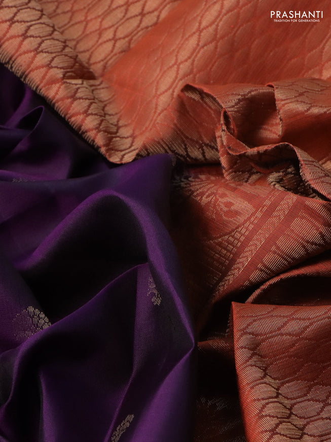 Pure soft silk saree purple and rustic orange with zari woven buttas and rettapet zari woven border