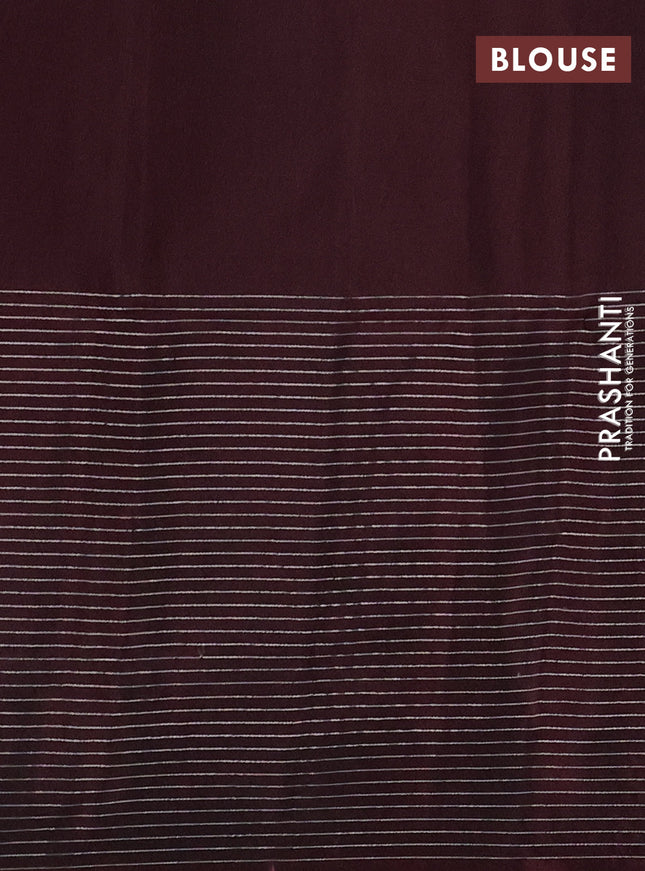 Pure soft silk saree deep maroon with silver zari woven buttas and long silver zari woven checked border