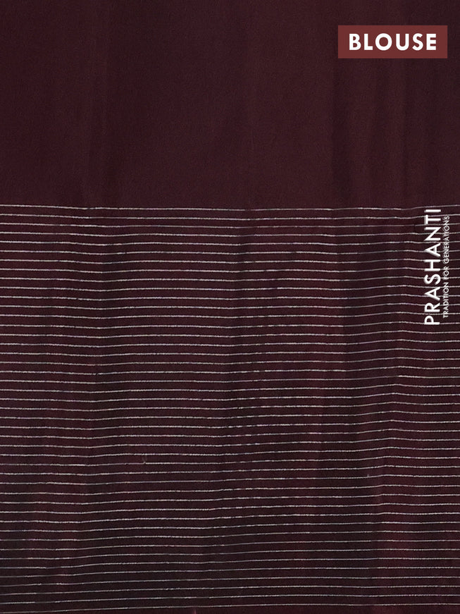 Pure soft silk saree deep maroon with silver zari woven buttas and long silver zari woven checked border