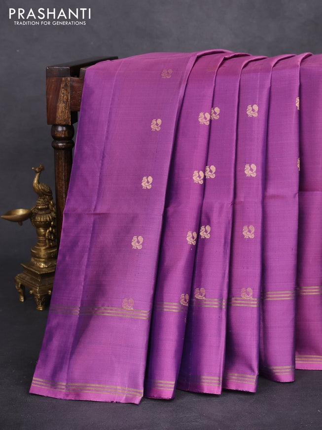 Pure soft silk saree dual shade of purple with zari woven buttas and rettapet zari woven border