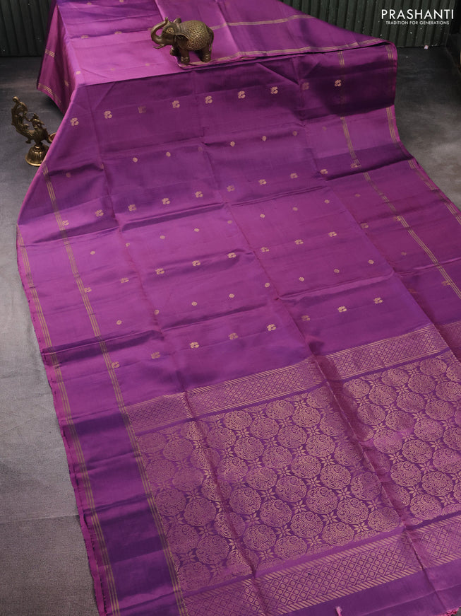 Pure soft silk saree dual shade of purple with zari woven buttas and rettapet zari woven border