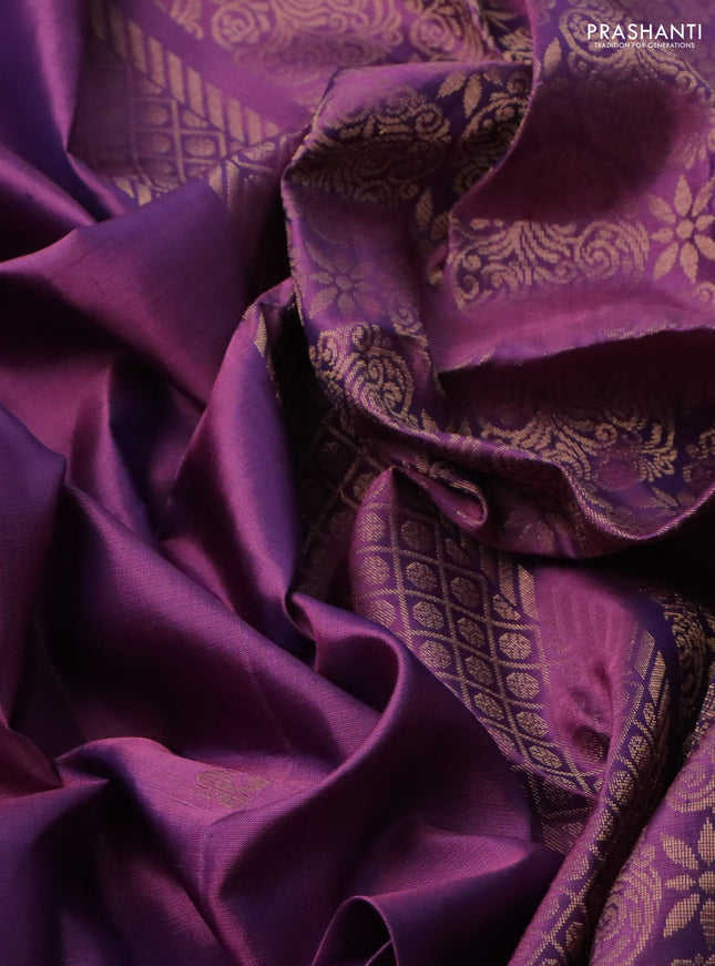 Pure soft silk saree dual shade of purple with zari woven buttas and rettapet zari woven border