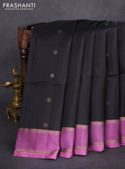 Pure soft silk saree black and purple shade with zari woven floral buttas and rettapet zari woven border