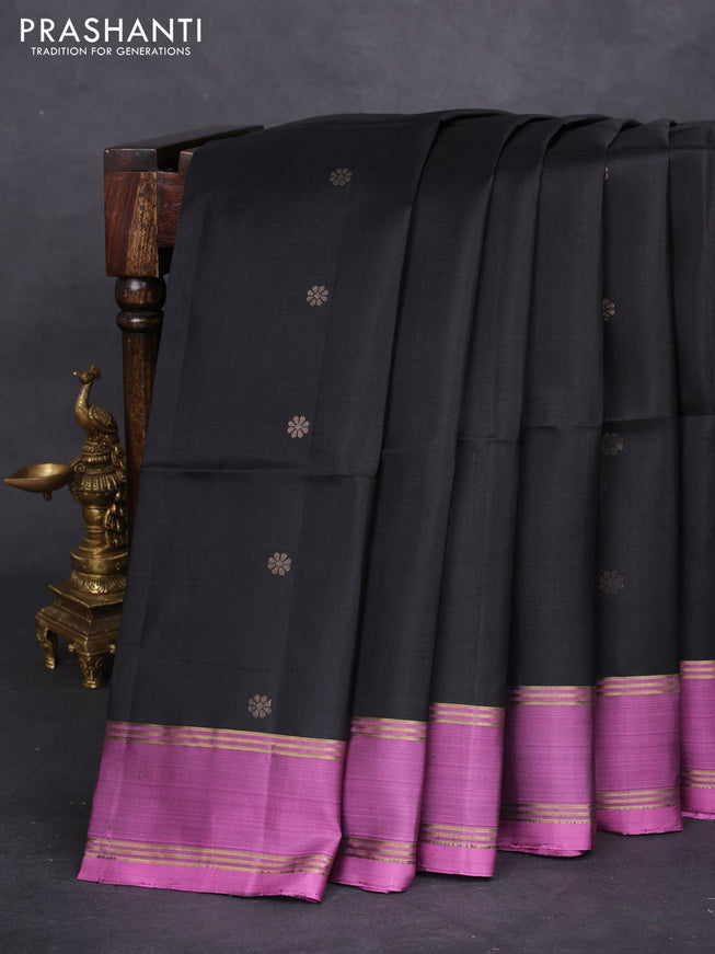 Pure soft silk saree black and purple shade with zari woven floral buttas and rettapet zari woven border