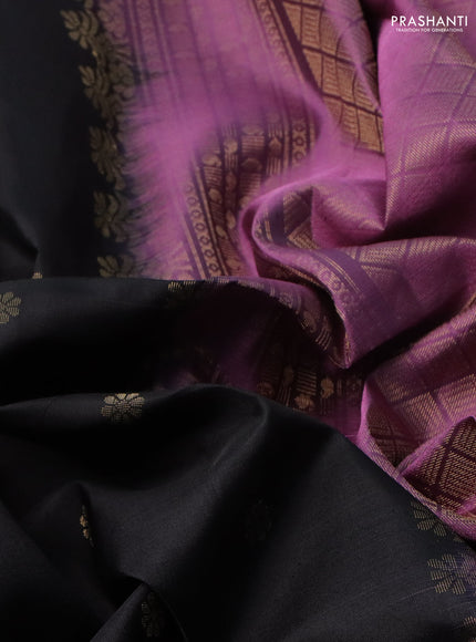 Pure soft silk saree black and purple shade with zari woven floral buttas and rettapet zari woven border
