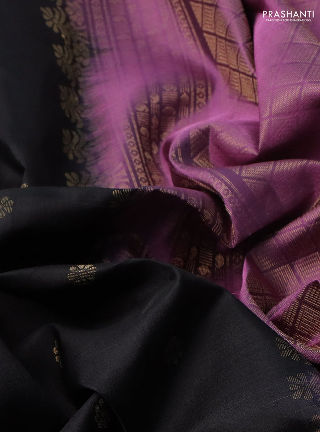 Pure soft silk saree black and purple shade with zari woven floral buttas and rettapet zari woven border