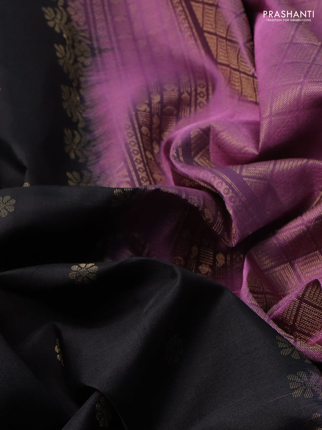 Pure soft silk saree black and purple shade with zari woven floral buttas and rettapet zari woven border