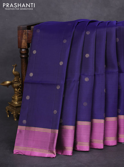 Pure soft silk saree blue and purple shade with zari woven floral buttas and rettapet zari woven border