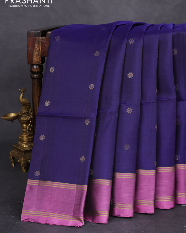 Pure soft silk saree blue and purple shade with zari woven floral buttas and rettapet zari woven border