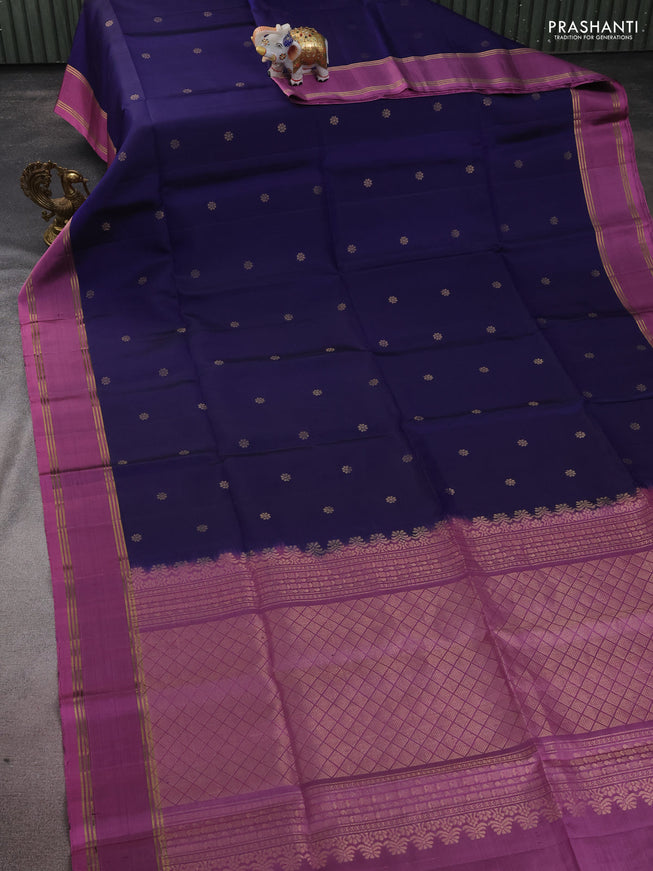 Pure soft silk saree blue and purple shade with zari woven floral buttas and rettapet zari woven border