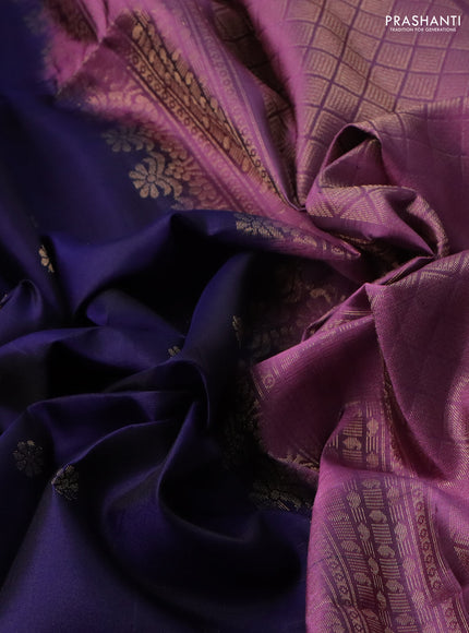 Pure soft silk saree blue and purple shade with zari woven floral buttas and rettapet zari woven border