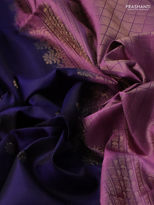 Pure soft silk saree blue and purple shade with zari woven floral buttas and rettapet zari woven border