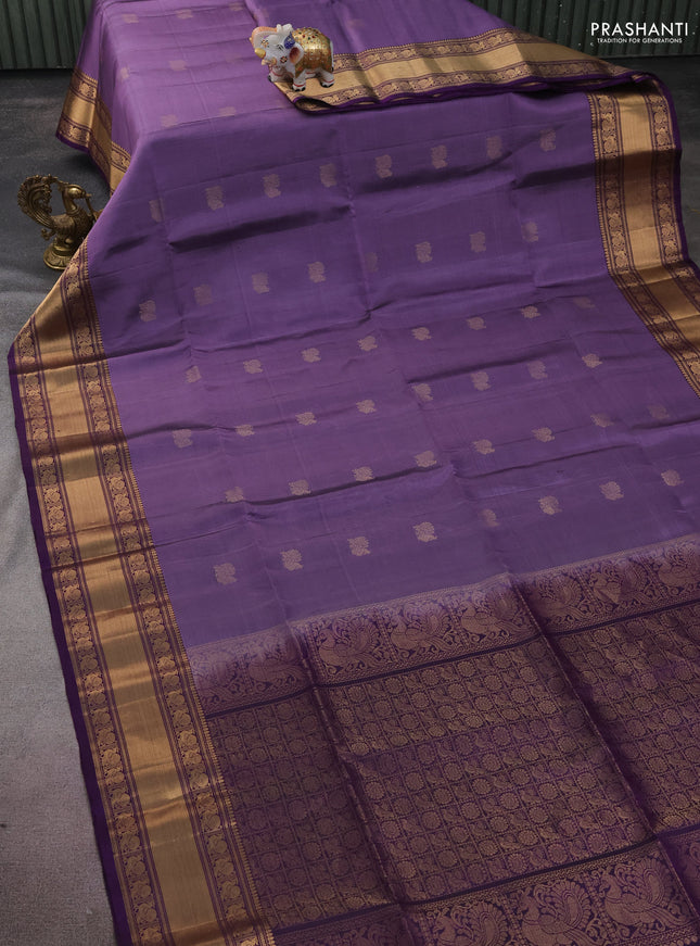 Pure soft silk saree purple shade and purple with zari woven annam buttas and zari woven border