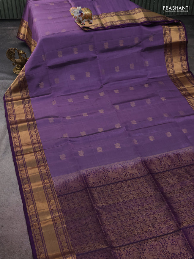 Pure soft silk saree purple shade and purple with zari woven annam buttas and zari woven border
