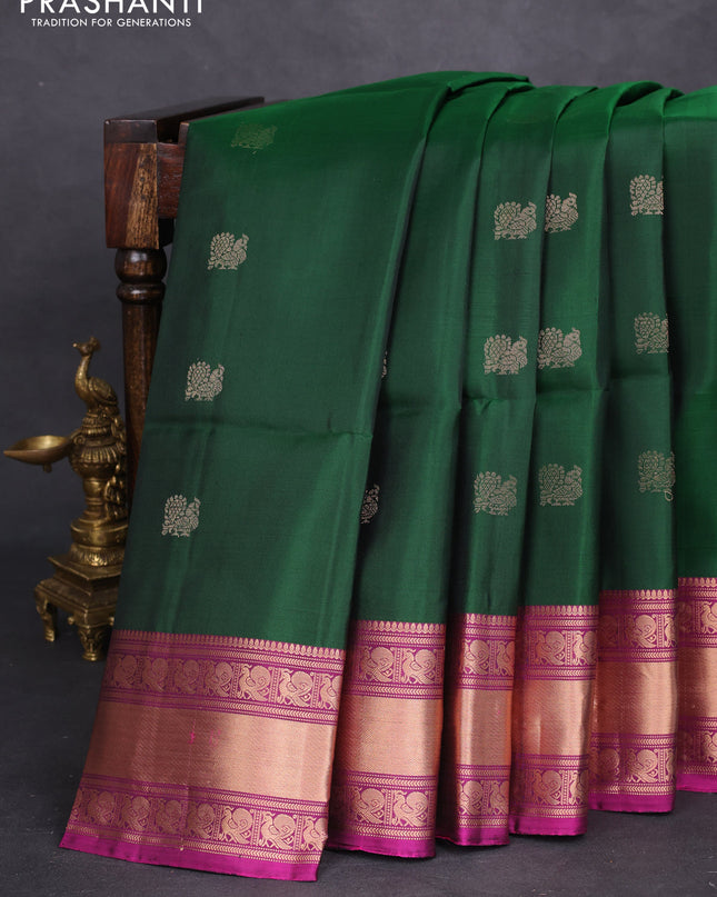 Pure soft silk saree green and purple with zari woven annam buttas and zari woven border