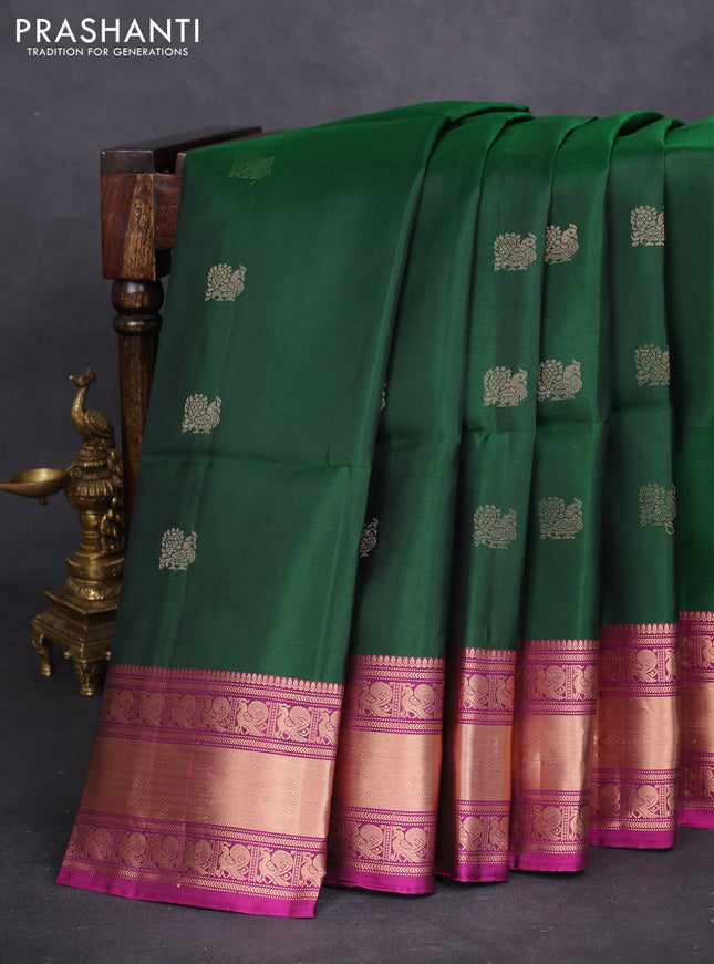 Pure soft silk saree green and purple with zari woven annam buttas and zari woven border