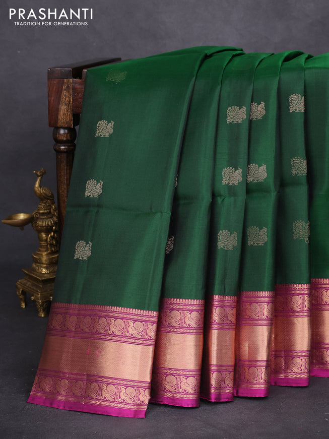Pure soft silk saree green and purple with zari woven annam buttas and zari woven border