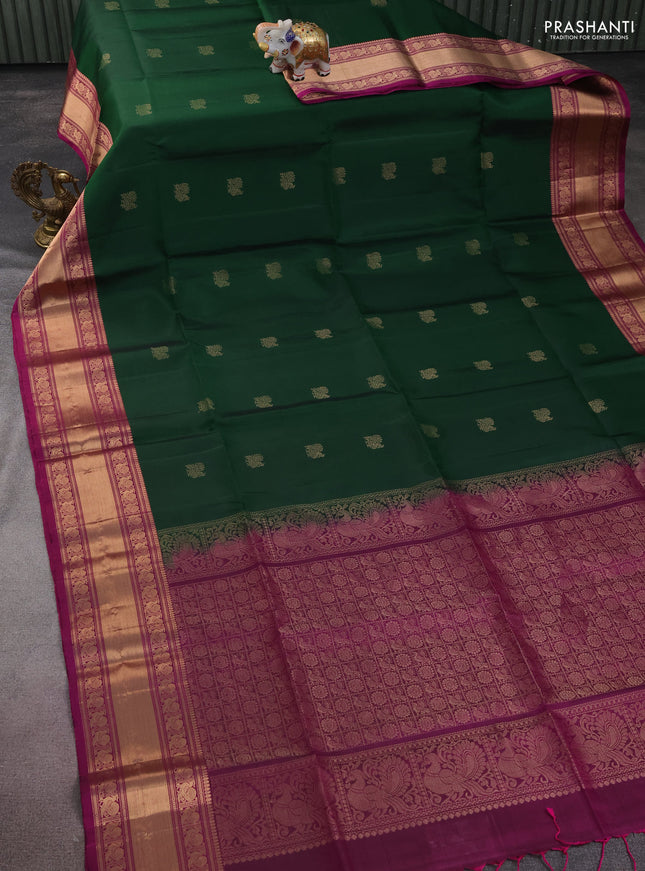 Pure soft silk saree green and purple with zari woven annam buttas and zari woven border