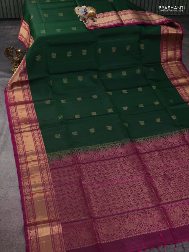 Pure soft silk saree green and purple with zari woven annam buttas and zari woven border