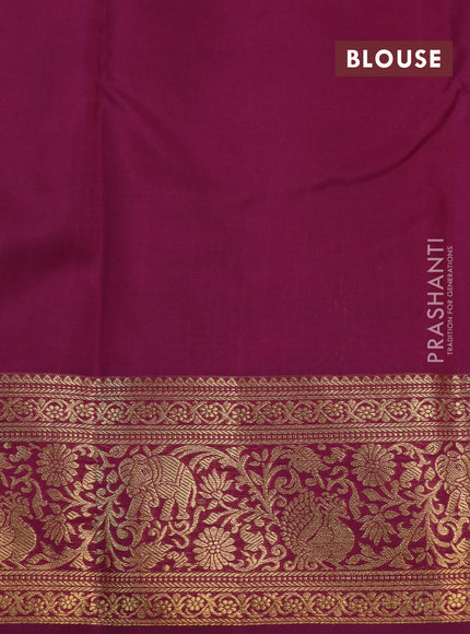 Kanchipuram silk saree light pink and wine shade with allover silver zari woven floral brocade weaves and long rich zari woven border